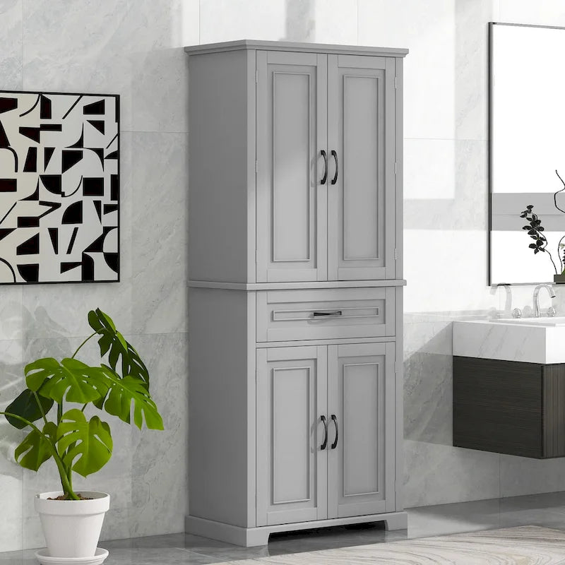 Meuble haut de rangement gris/blanc/noir avec portes et tiroir — 1 personne