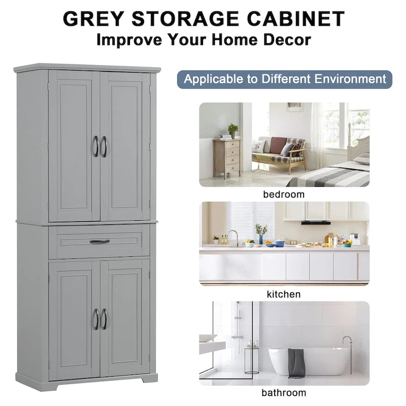 Meuble haut de rangement gris/blanc/noir avec portes et tiroir — 1 personne