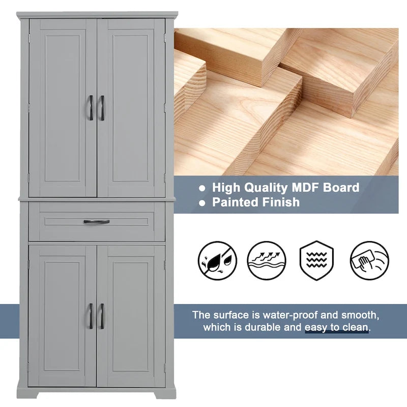 Meuble haut de rangement gris/blanc/noir avec portes et tiroir — 1 personne
