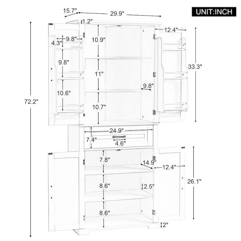 Meuble haut de rangement gris/blanc/noir avec portes et tiroir — 1 personne