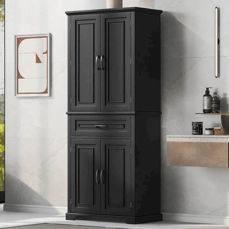 Meuble haut de rangement gris/blanc/noir avec portes et tiroir — 1 personne