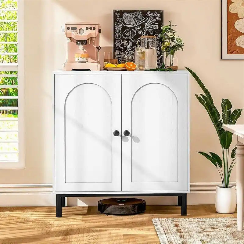 Buffet de salle à manger avec portes et finition en bois blanc – 1 personne