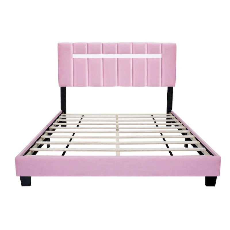 Cadre de lit Queen Size en Velours, Noir / Rose / Vert, Hauteur Réglable, Convient pour 2