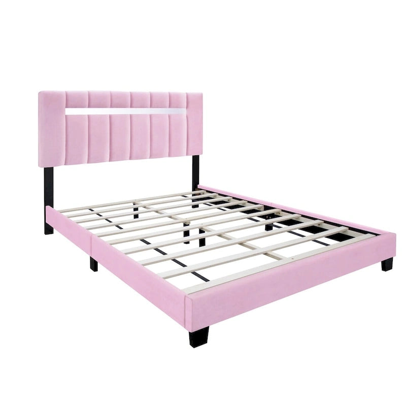 Cadre de lit Queen Size en Velours, Noir / Rose / Vert, Hauteur Réglable, Convient pour 2