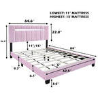 Cadre de lit Queen Size en Velours, Noir / Rose / Vert, Hauteur Réglable, Convient pour 2