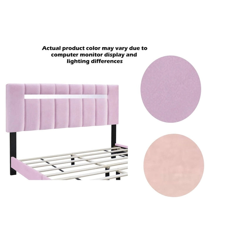 Cadre de lit Queen Size en Velours, Noir / Rose / Vert, Hauteur Réglable, Convient pour 2