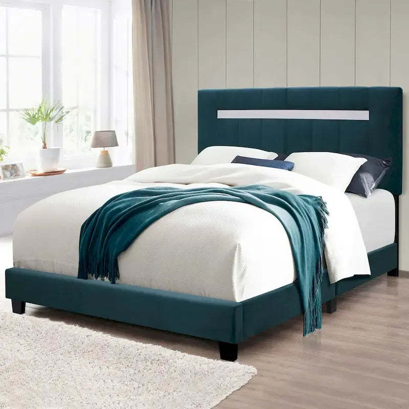 Cadre de lit Queen Size en Velours, Noir / Rose / Vert, Hauteur Réglable, Convient pour 2