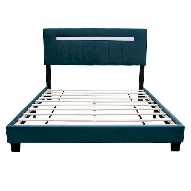 Cadre de lit Queen Size en Velours, Noir / Rose / Vert, Hauteur Réglable, Convient pour 2