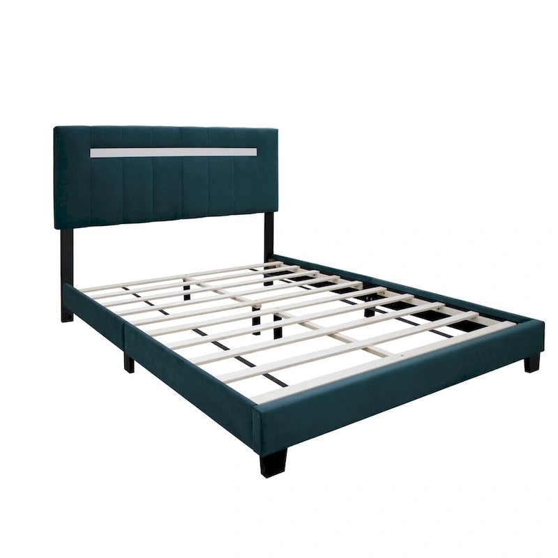 Cadre de lit Queen Size en Velours, Noir / Rose / Vert, Hauteur Réglable, Convient pour 2