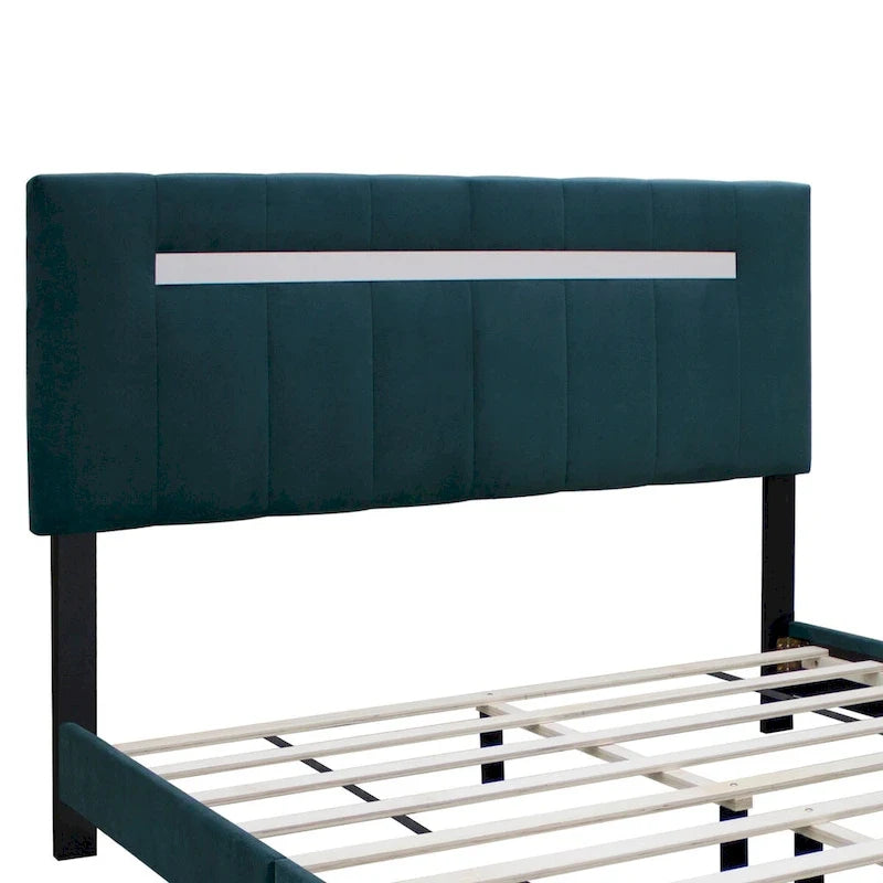 Cadre de lit Queen Size en Velours, Noir / Rose / Vert, Hauteur Réglable, Convient pour 2