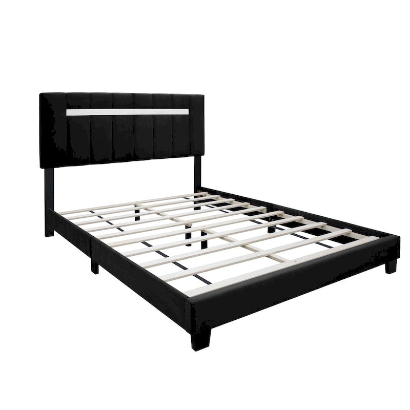 Cadre de lit Queen Size en Velours, Noir / Rose / Vert, Hauteur Réglable, Convient pour 2