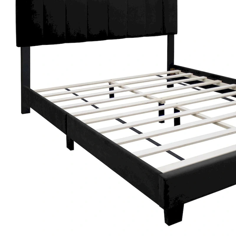 Cadre de lit Queen Size en Velours, Noir / Rose / Vert, Hauteur Réglable, Convient pour 2