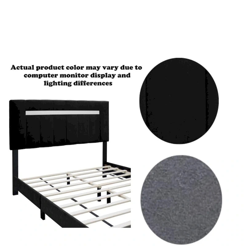 Cadre de lit Queen Size en Velours, Noir / Rose / Vert, Hauteur Réglable, Convient pour 2