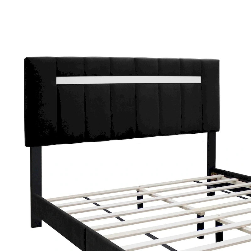 Cadre de lit Queen Size en Velours, Noir / Rose / Vert, Hauteur Réglable, Convient pour 2