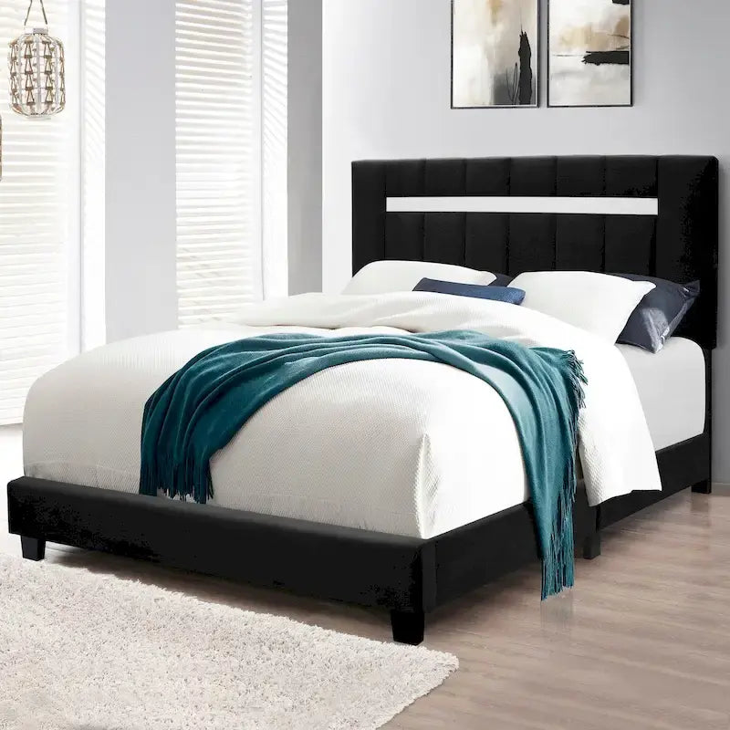 Cadre de lit Queen Size en Velours, Noir / Rose / Vert, Hauteur Réglable, Convient pour 2