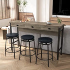Ensemble de salle à manger 3 tiroirs marron/noir avec 3 tabourets ronds en polyuréthane — 4 places