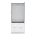 19 Armoire moderne à deux portes avec 3 tiroirs et 1 tringle de penderie pour chambre à coucher